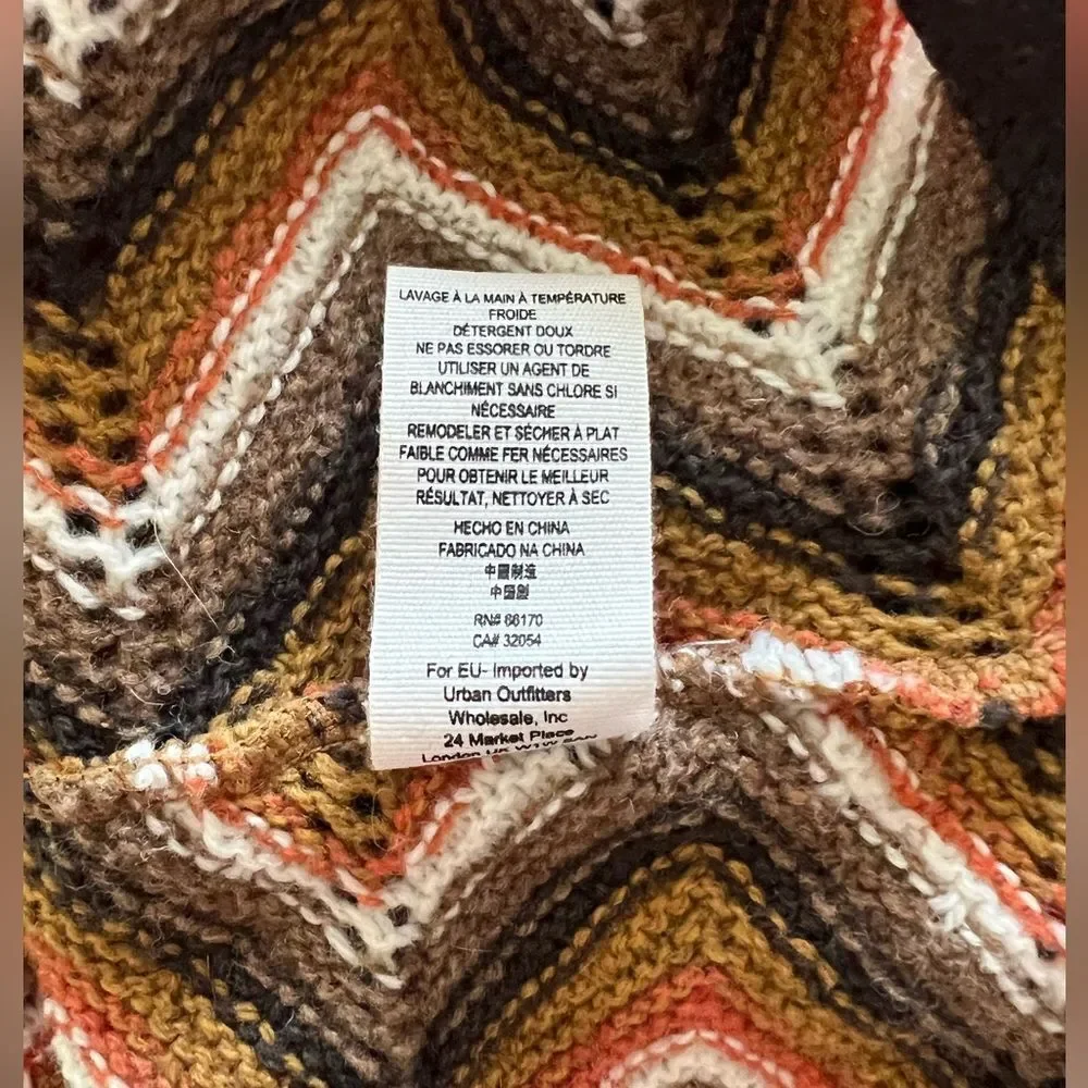 Free People Rhiannon Wool Blend Chevron Sweater Dress XS Bell Sleeve Zipper Boho